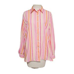 Foxcroft Wrinkle Free Button Down blouse size 14 vertical‎ stripes Pink
